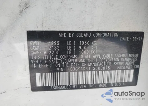 2018 Subaru Impreza 2.0I Premium from USA, damaged, VIN 4S3GKAD61J3603875